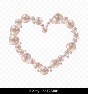 Cadre en forme de coeur peint isolé sur fond transparent. Chaînes de perles. Perles blanches réalistes. Beaux bijoux en forme de coeur naturel. Cadre Illustration de Vecteur
