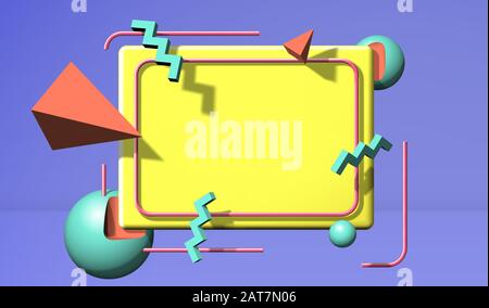 Cadre abstrait de style années 90 avec des objets et des formes en relief Illustration de Vecteur