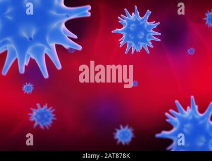 rendu tridimensionnel de l'éclosion de coronavirus, rendu médical d'un groupe de cellules dangereuses de coronavirus. Vue microscopique du virus de la ncov asiatique, sras Banque D'Images