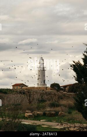 Phare du parc archéologique Paphos, site classé au patrimoine mondial De L'Unesco, Chypre Banque D'Images