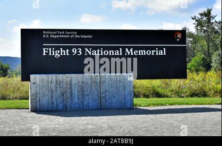 Shanksville, PA, ÉTATS-UNIS - 2 sept. 2017 : panneau à l'entrée du mémorial national du vol 93 Banque D'Images