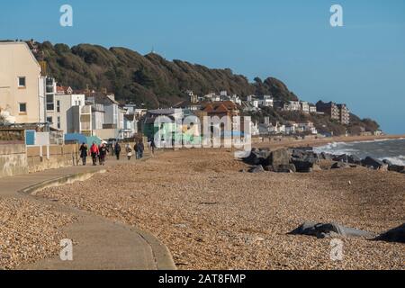 Sandgate Beach, Esplanade, Saxon Shore Way, Sandgate, Folkestone, Kent Cycle Et Piéton, Route, Hythe À Folkestone Stretch Banque D'Images