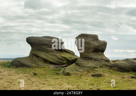 Roches Érodées Sur La Pennine Way, Kinder Scout, Peak District National Park, Derbyshire, Angleterre Banque D'Images