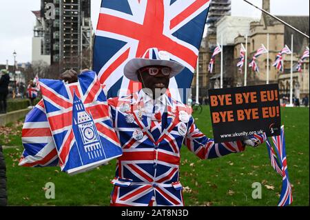 Joseph Afrane. Célébrations De La Journée Du Brexit. Chambres Du Parlement, Place Du Parlement, Westminster, Londres. ROYAUME-UNI Banque D'Images