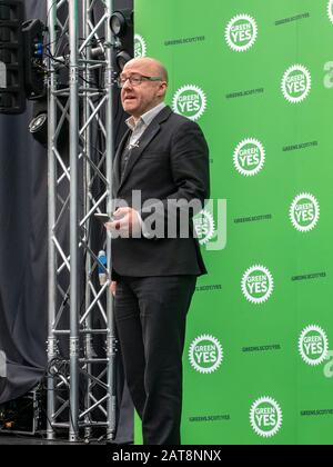 Glasgow, Écosse, Royaume-Uni. 31 janvier 2020: Patrick Harvie, co-responsable vert écossais, a parlé au rassemblement vert Oui de la Journée du Brexit à Glasgow. Banque D'Images