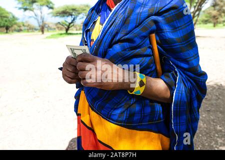 Homme africain comptant de l'argent, comptant des dollars. Gros plan. Banque D'Images