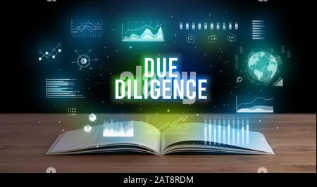 Inscription de diligence raisonnable qui sortent d'un livre ouvert, creative business concept Banque D'Images