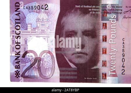 Sir Walter Scott Dépeint sur le côté obverse de Bank of Scotland Ten Pound Note Banque D'Images