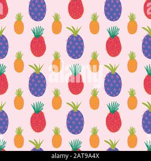 Motif ananas moderne abstrait. Arrière-plan coloré et fluide pour l'été. Répétition des ananas tropicaux sur le rose. Fruits exotiques tirés à la main isolés Illustration de Vecteur