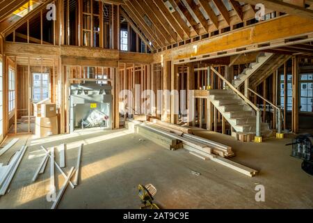 Intérieur En Bois De Construction Résidentielle, États-Unis Banque D'Images