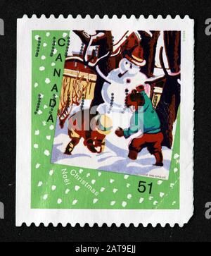 Timbre canadien, Timbre Canada, postes Canada, timbre utilisé, bonhomme de neige, 51 c 51 cent, Noel, Noël Banque D'Images