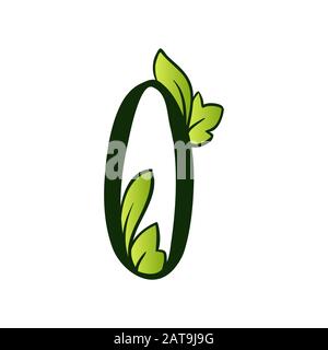Green Doodling Eco Alphabet Zero Number Sign.Type Avec Feuilles. Majuscules Latines Isolées. Typographie caractères gras de la lettre de printemps ou de l'abc de Doodle pour Les Mots et le logo du monogramme. Illustration de Vecteur