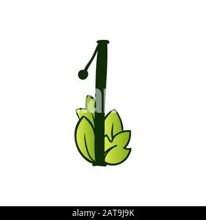 Green Doodling Eco Alphabet Un Numéro Sign.Type Avec Feuilles. Majuscules Latines Isolées. Typographie caractères gras de la lettre de printemps ou de l'abc de Doodle pour Les Mots et le logo du monogramme. Illustration de Vecteur