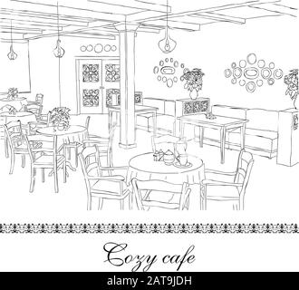 Intérieur Cafe - dessin - Illustration vectorielle Illustration de Vecteur