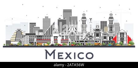 Mexique City Skyline Avec Bâtiments Gris Isolés Sur Blanc. Illustration Vectorielle. Concept De Voyage D'Affaires Et De Tourisme Avec Architecture Historique. Illustration de Vecteur