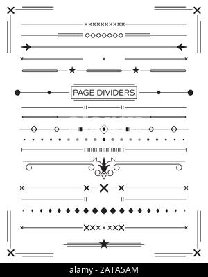 Ensemble de décoration rétro diviseurs Page et les éléments de conception. Vector Illustration. Collection de livres classiques. Illustration de Vecteur