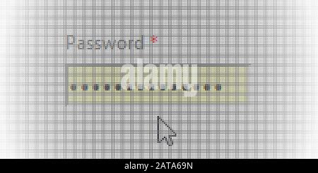 Fermer Flèche Haut Curseur Et Mot De Passe Formulaire D'Autorisation Champ De Connexion Sur L'Écran Lcd De L'Ordinateur Arrière-Plan Pixel - Vector Macro Image Digital Concept Écran Illustration de Vecteur