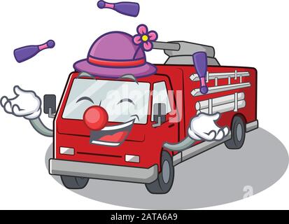 Smart Fire Truck dessin de personnage de dessin animé jouant à Juggling Illustration de Vecteur