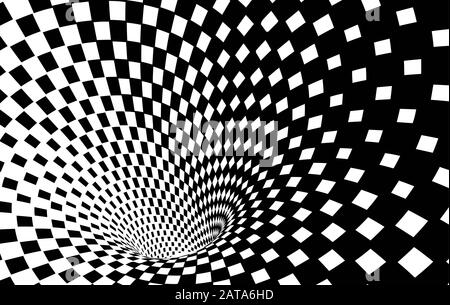 Tunnel À Worm-Hole Abstrait Noir Et Blanc Géométrique - Illusion Optique - Art Op À Damier Illusion Vectorielle Illustration de Vecteur