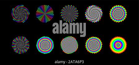 Ensemble De Formes Vortex Spirales Phyllotaxées Vectorielles D'Ascendance Irisée - Eléments D'Art Op Génératif Lumineux Illustration de Vecteur