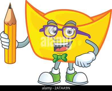 Une photo de l'élève chinois de l'or ingot personnage tenant crayon Illustration de Vecteur