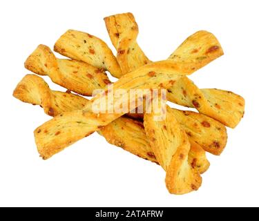 Groupe de bâtonnets de pâte à fromage isolés sur un fond blanc Banque D'Images