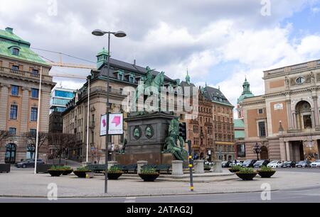 22 Avril 2018, Stockholm, Suède. Monument au roi Gustav II Adolf à Stockholm. Banque D'Images