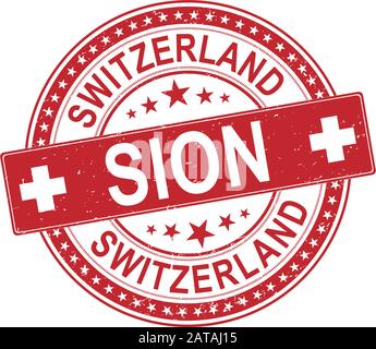 Logo de l'icône du tampon en caoutchouc Sion Suisse sur un fond blanc Illustration de Vecteur