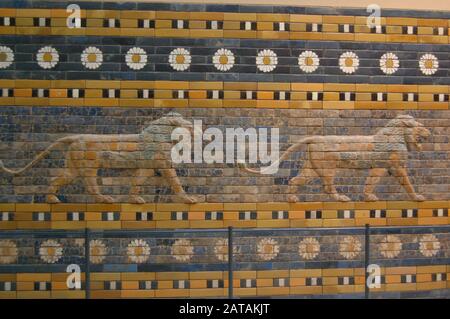 Illustration du Lion à la porte d'Ischtar du Musée Pergamon, Berlin Banque D'Images
