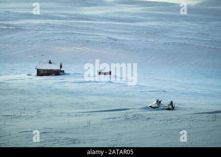 La péninsule de Nordkinn, recouverte de neige, se trouve près de Gamvik, Norwya Banque D'Images
