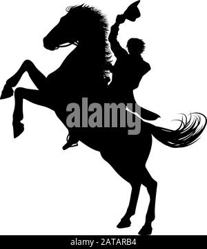 Cowboy Riding Horse Silhouette Illustration de Vecteur
