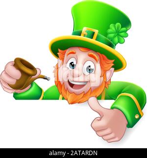 Leprechaun St Patricks Day Cartoon Pipe Sign Illustration de Vecteur