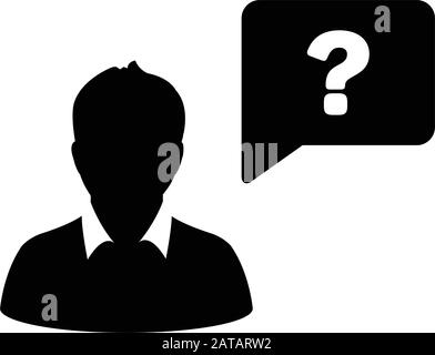 Icône personne avec un symbole de bulle de parole de point d'interrogation vecteur profil mâle avatar pour aider dans une illustration de pictogramme de glyphe de couleur plate Illustration de Vecteur