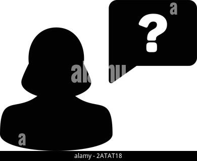 Icône d'avatar avec symbole de bulle d'expression de point d'interrogation vecteur profil de personne femelle pour la discussion et l'information dans un pictogramme de glyphe de couleur plate Illustration de Vecteur