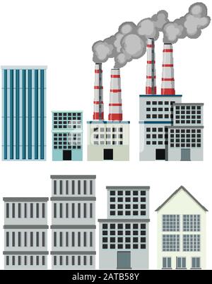 Grand ensemble de bâtiments d'usine sur fond blanc illustration Illustration de Vecteur