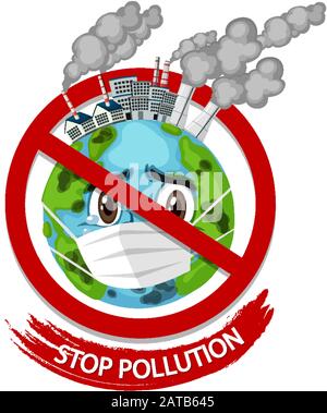 Conception d'affiche pour arrêter la pollution avec l'illustration du masque d'usure de la terre Illustration de Vecteur