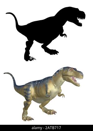 Dinosaure Tyrannosaurus Rex avec la grande silhouette noire, rendu 3d illustration. Banque D'Images