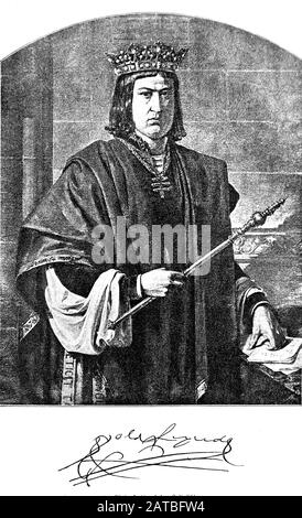 Ferdinand II, Ferrando II, appelé catholique, el Católico), était roi d'Aragon et roi de Sicile / Ferdinand, bekannt als Ferdinand der Katholische (geboren 10. März 1452 à Sos, gestalben 23. Januar 1516 à Madrigalejo), WAR ab 1468 König von Sizilien, Historisch, Digital amélioration de la reproduction d'un original du XIXe siècle / digitale Reproduktion einer Originalvorlage aus dem 19. Jahrhundert Banque D'Images