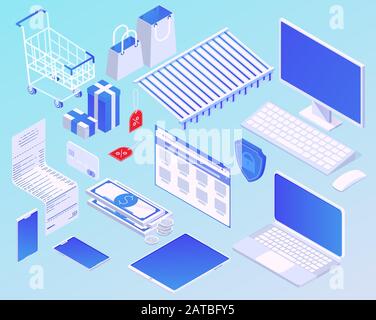 Illustration vectorielle isométrique du concept de shopping en ligne Illustration de Vecteur