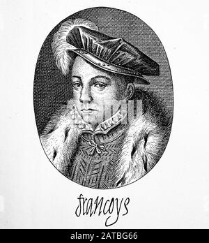 François II, François II, 19 janvier 1544 – 5 décembre 1560, roi de France de 1559 à 1560 / Franz II, François II., geboren 19. Januar 1544 auf Schloss Fontainebleau, gestalben 5. Dezember 1560 à Orléans, War von 1559 bis 1560 König von Frankreich, Historisch, Digital amélioration de la reproduction d'un original du XIXe siècle / digitale Reproduktion einer Originalvorlage aus dem 19. Jahrhundert Banque D'Images