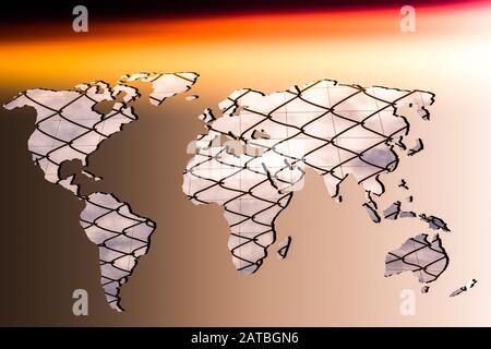 Carte du monde décrit environ avec remplissage en métal sur fond gris Banque D'Images