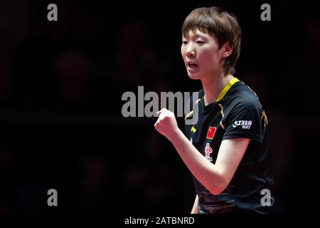 Magdeburg, Allemagne. 01 février 2020. Tennis de table: Allemand Open, femmes, célibataires, quart de finale, Wang (Chine) - Sun (Chine). Wang Manyu. Crédit: Swen Pförtner/Dpa/Alay Live News Banque D'Images