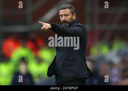 Derek McInnes Aberdeen manager pendant le Ladbrokes Scottish Premiership match à Ibrox Stadium, Glasgow. Banque D'Images