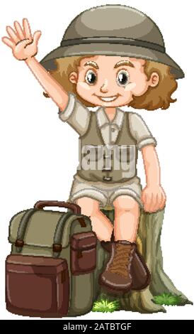 Fille en tenue de safari sur fond blanc illustration Illustration de Vecteur