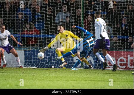 Stade Spotland, Rochdale, Royaume-Uni. 1 févr. 2020. Rochdale, ANGLETERRE - 1 FÉVRIER Tyler Smith de Rochdale FC scores pour Rochdale pendant le match de la Sky Bet League 1 entre Rochdale et Shrewsbury Town au stade Spotland, Rochdale le samedi 1 février 2020. (Crédit: Ian Charles | MI News) la photographie ne peut être utilisée qu'à des fins de rédaction de journaux et/ou de magazines, licence requise à des fins commerciales crédit: Mi News & Sport /Alay Live News Banque D'Images
