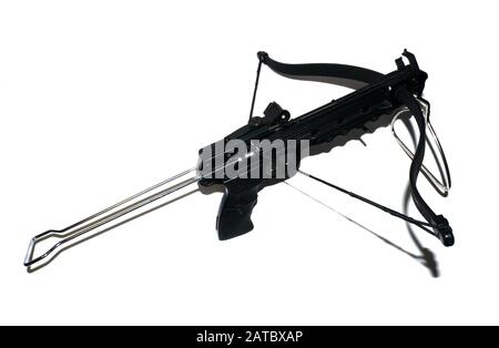 Arbalète noir sport sur fond blanc. Banque D'Images