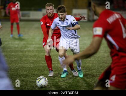 NEWTOWN, ROYAUME-UNI. 01 février 2020. Connah's Quay Nomads battant STM Sports pendant la finale de la coupe Nathaniel MG au parc Latham à Newtown. Crédit Photo : Matthew Lofthouse/Alay Live News Banque D'Images