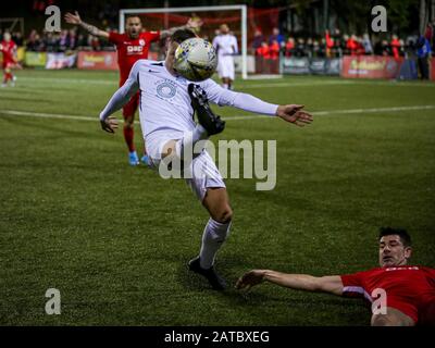 NEWTOWN, ROYAUME-UNI. 01 février 2020. Connah's Quay Nomads battant STM Sports pendant la finale de la coupe Nathaniel MG au parc Latham à Newtown. Crédit Photo : Matthew Lofthouse/Alay Live News Banque D'Images