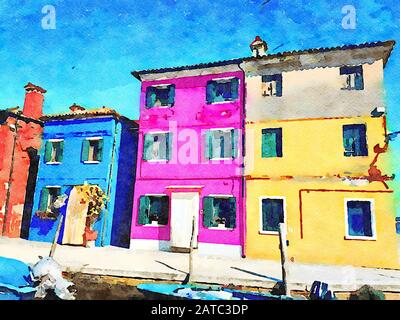 Les bâtiments colorés sur les canaux de Burano à Venise Banque D'Images