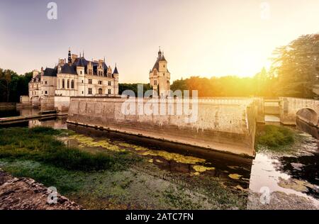 Le Château De Chenonceau, France. Ce château est situé à proximité du petit village de Chenonceaux dans la vallée de la Loire, a été construit dans les 15-16 siècles Banque D'Images